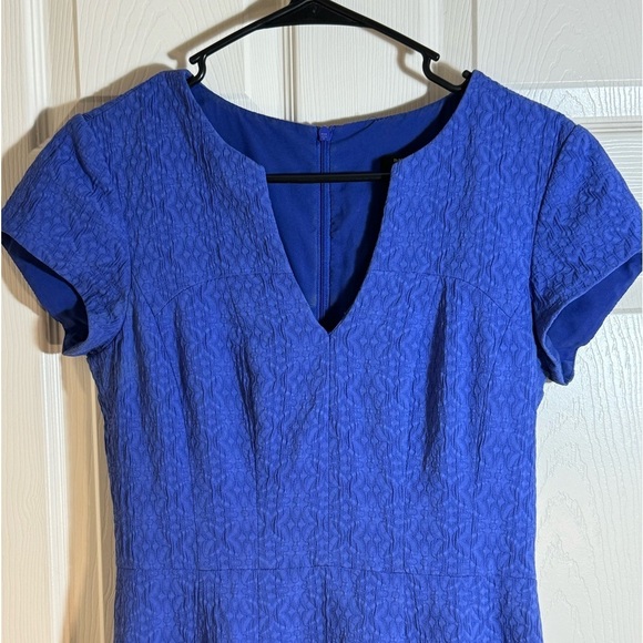 NANETTE LEPORE DRESS FIT &‎ FLARE BACK ZIP SS V NECK TEXTURED BRUNCH OFFICE - Picture 4 of 12